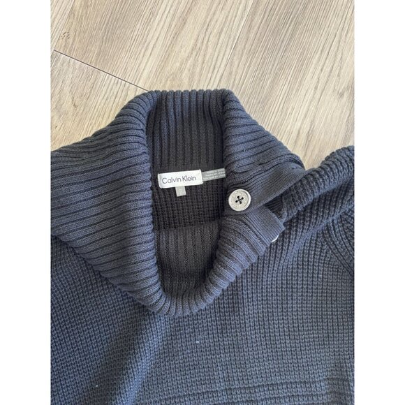 CALVIN KLEIN | Shawl Neck Sweater | Black | Gold Button Accent | Sz Medium - Picture 2 of 3